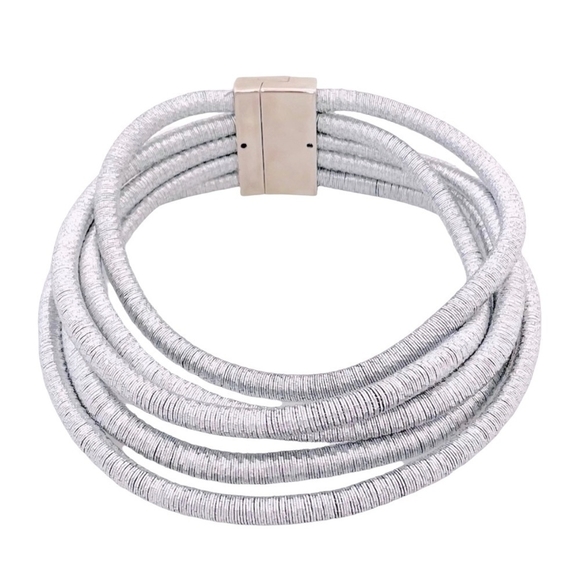 Fashion Silver Tone Multi Layered Magnet Lock Necklace Women’s Choker Necklace - Picture 3 of 4